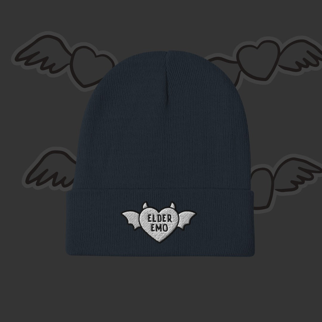 Elder Emo Beanie - Winged Heart Embroidery