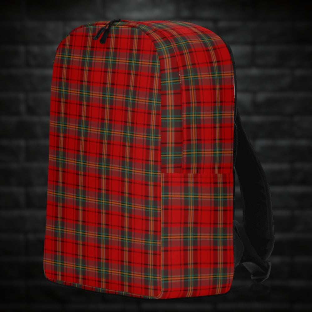 A backpack with classic red punk tartan print