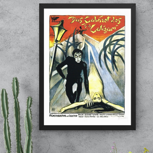 a framed vintage poster for the movie The Cabinet of Dr. Caligari