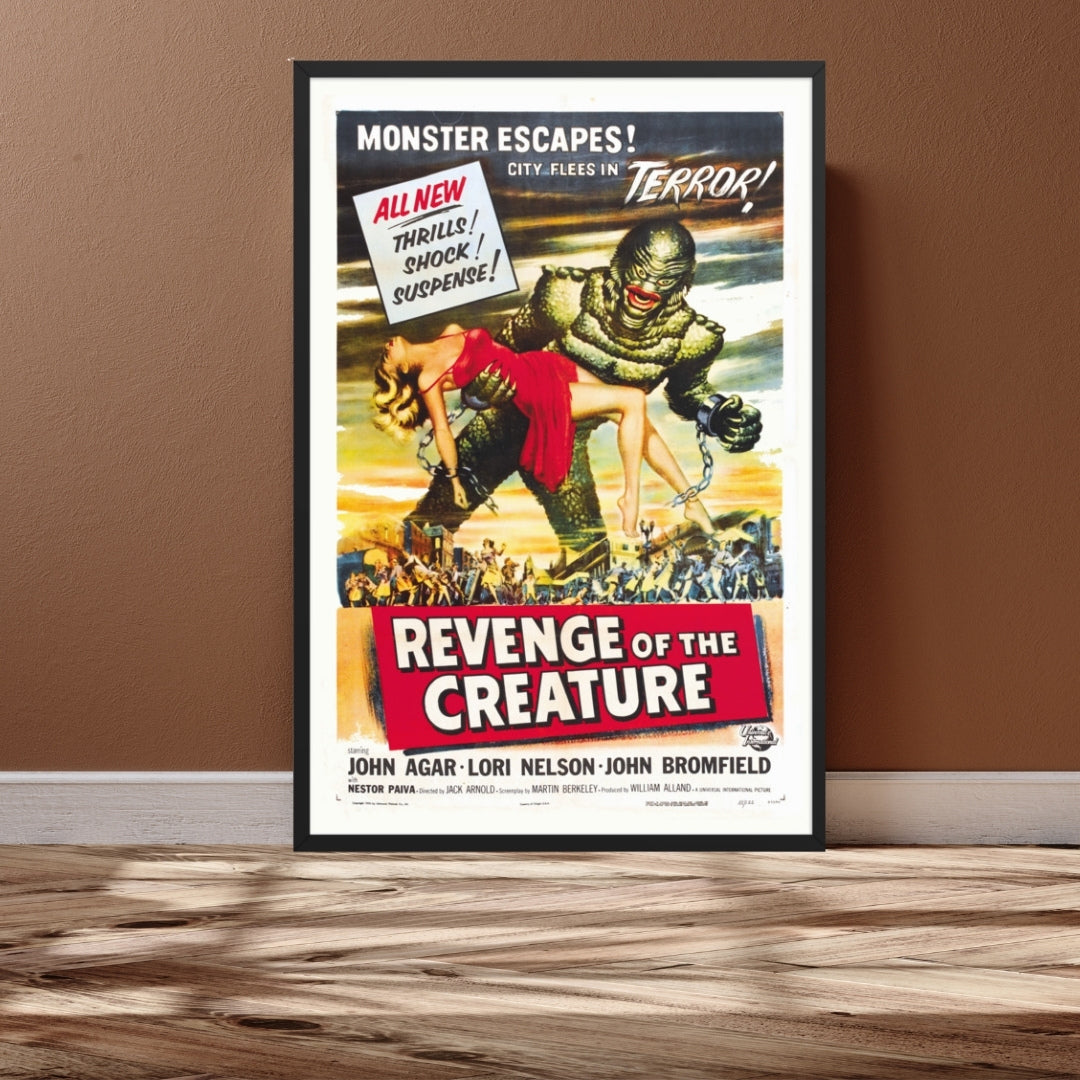 a vintage framed poster of the movie "revenge of the creature"