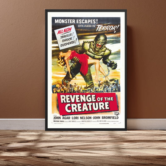 a vintage framed poster of the movie "revenge of the creature"