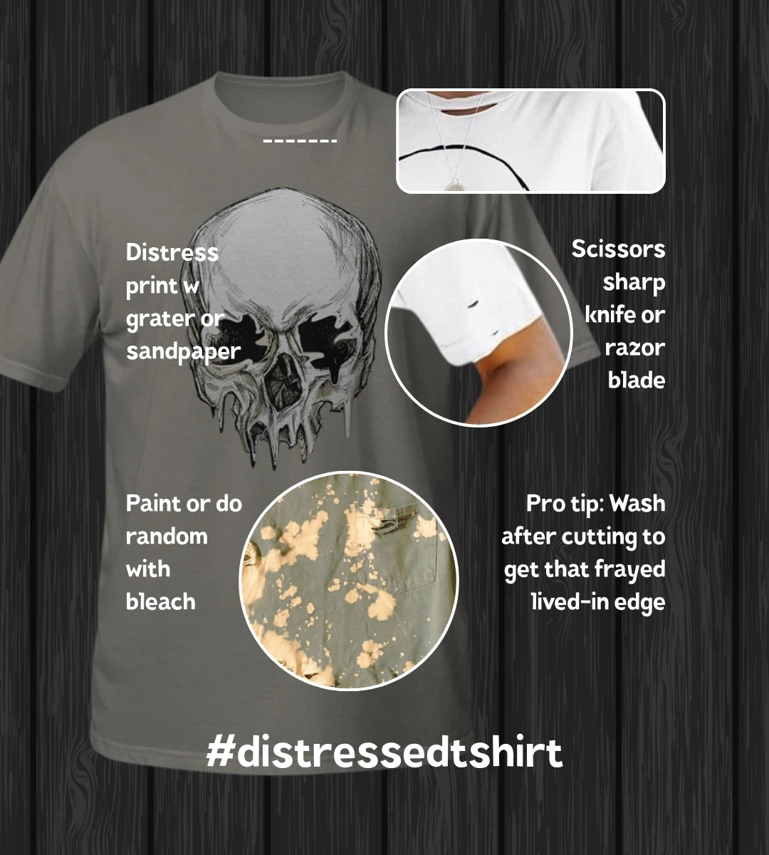 Collage with DIY t-shirt distressing tips
