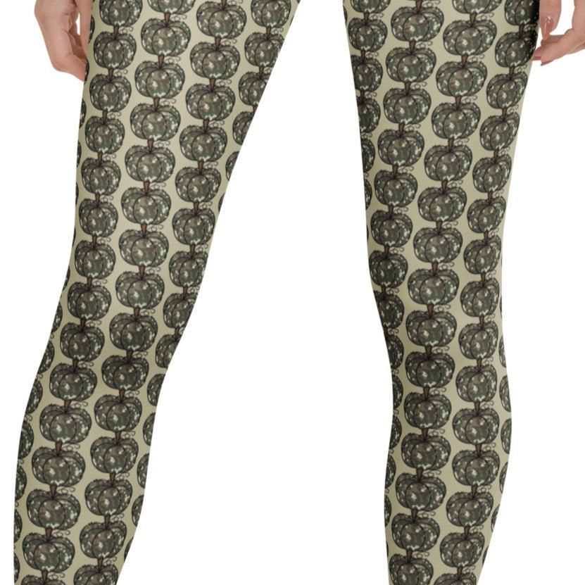 leggings with camo colored pumpkins on subtle background