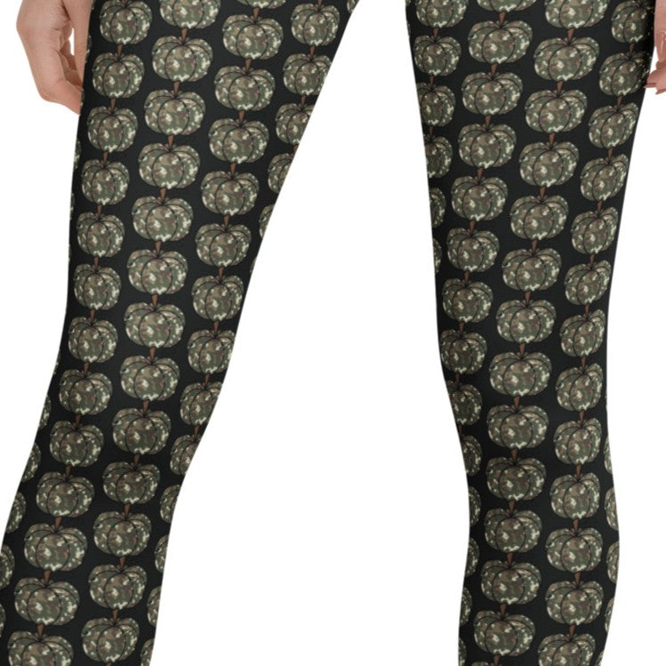 leggings with camo colored pumpkins on subtle background