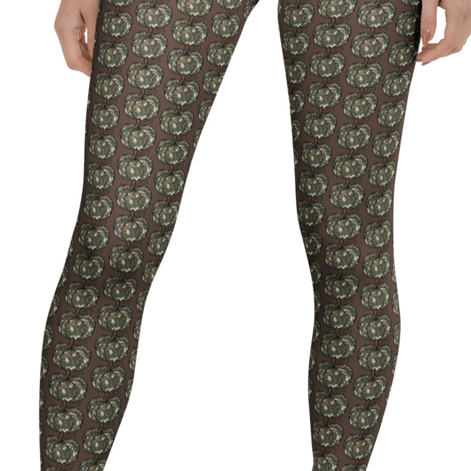 leggings with camo colored pumpkins on subtle background