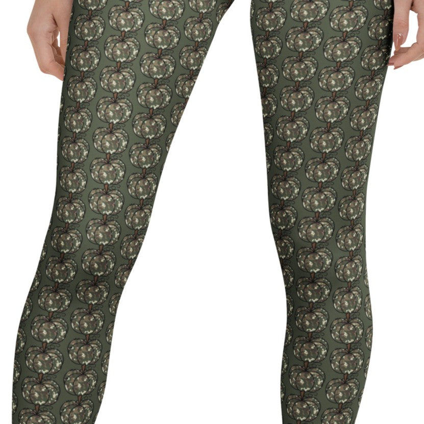 leggings with camo colored pumpkins on subtle background
