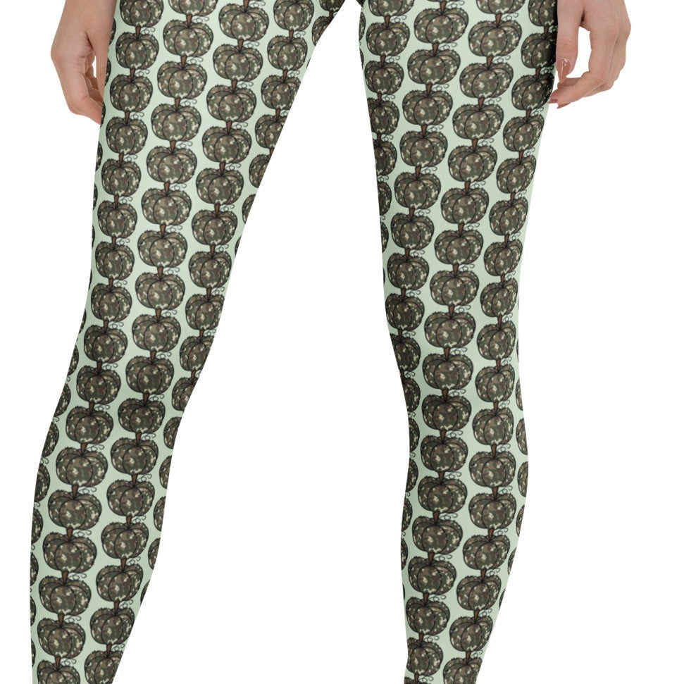 leggings with camo colored pumpkins on subtle background