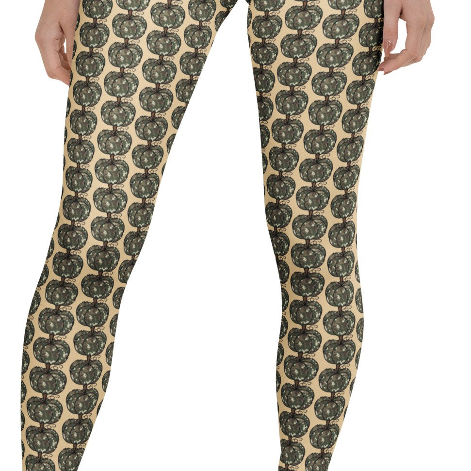 leggings with camo colored pumpkins on subtle background