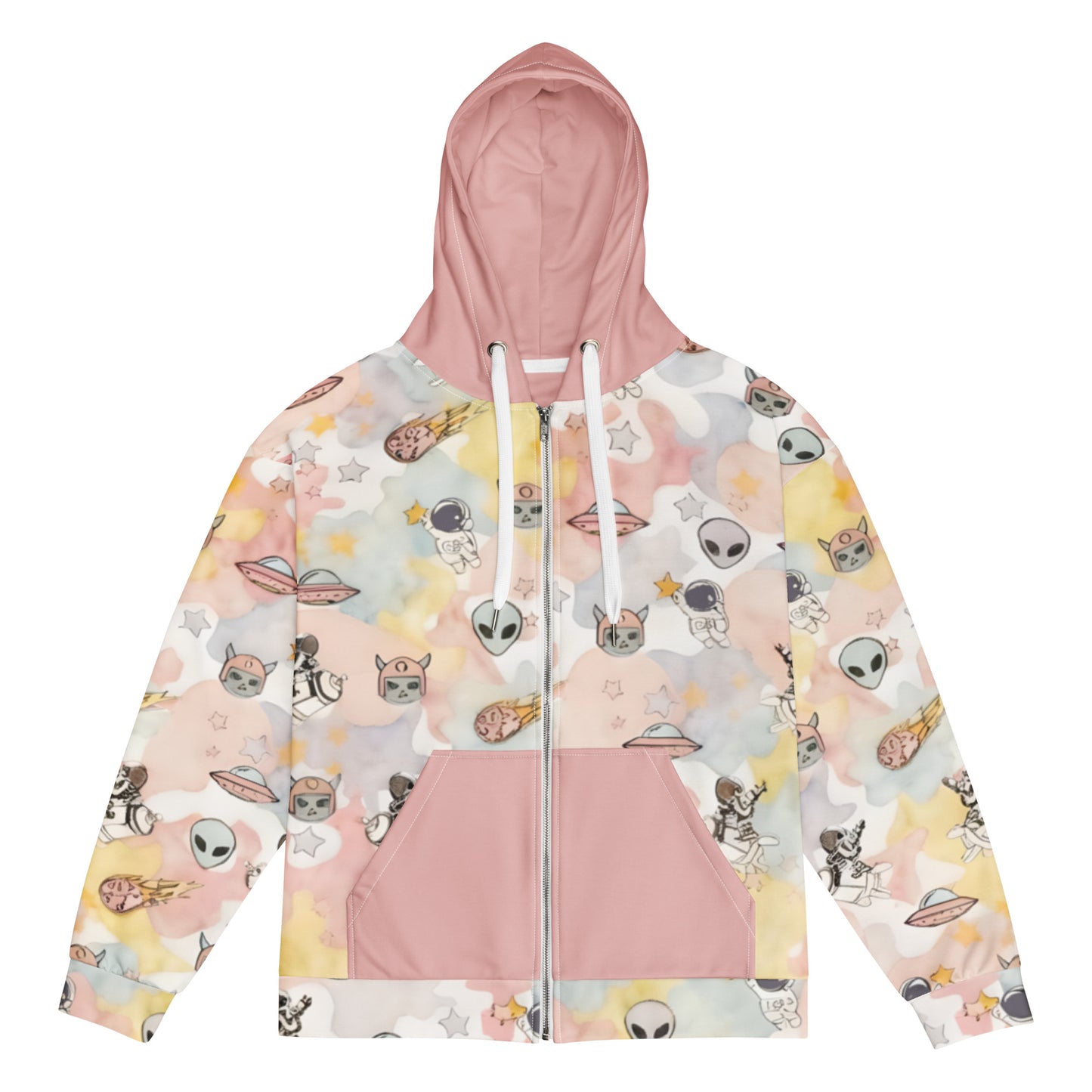 an emo and scene zip hoodie with ice cream like pastel colors and space theme