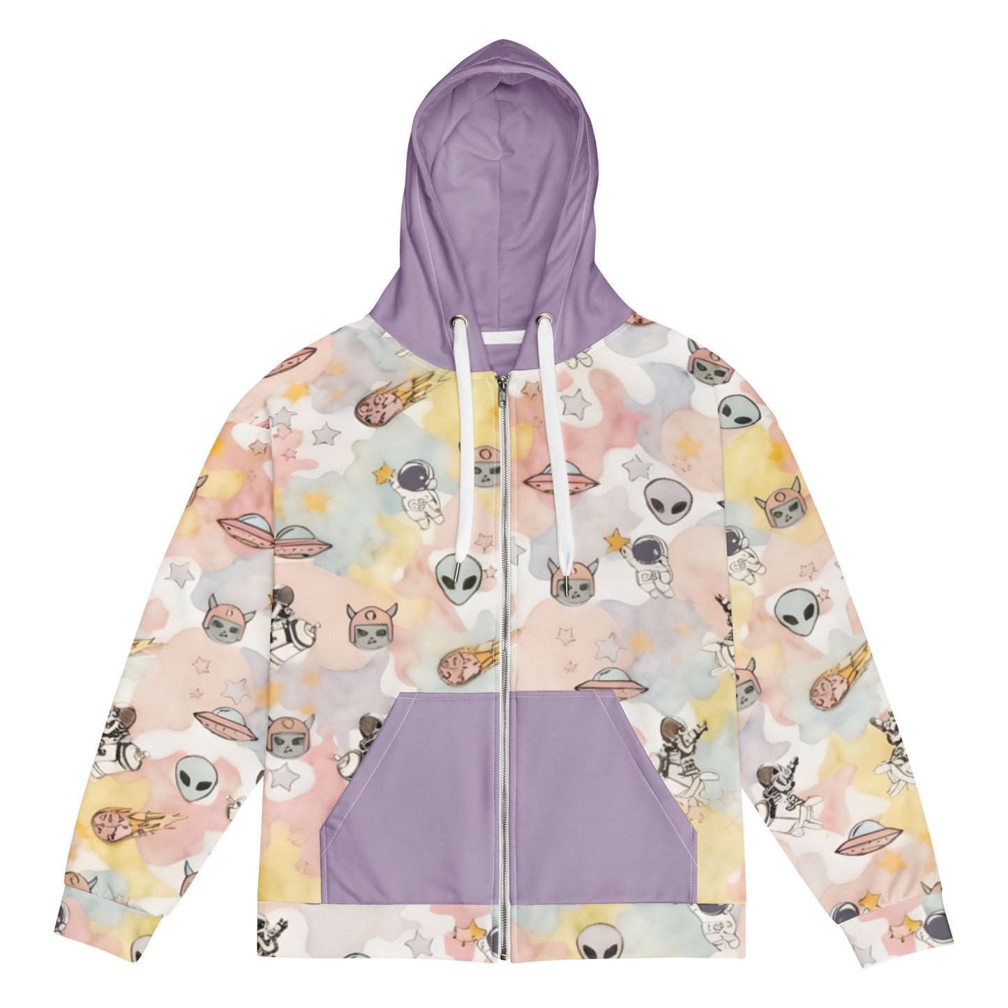 an emo and scene zip hoodie with ice cream like pastel colors and space theme