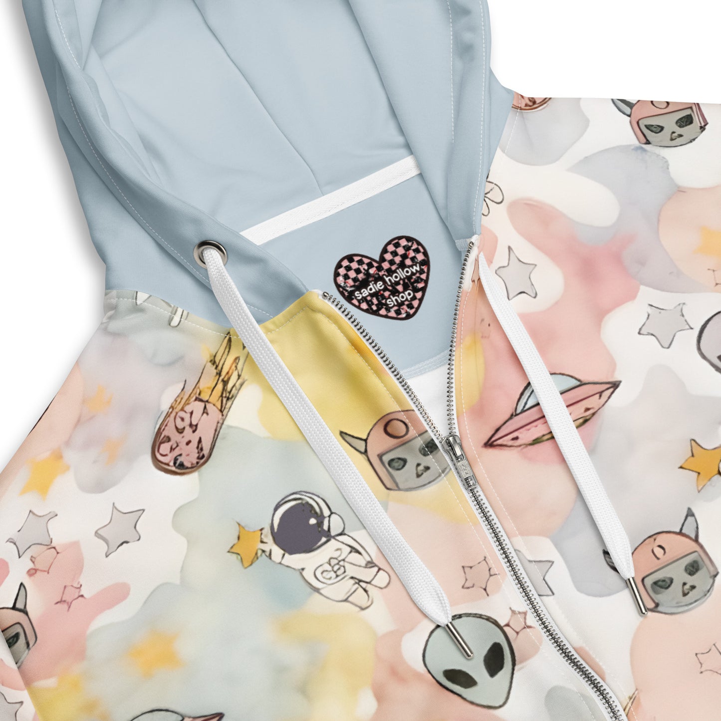 an emo and scene zip hoodie with ice cream like pastel colors and space theme