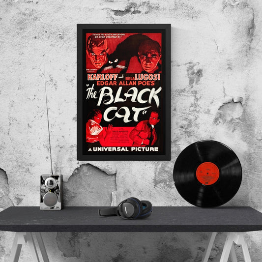 a large framed poster of the vintage horror movie "the black cat"