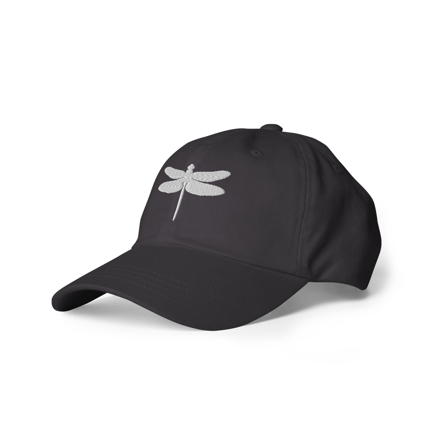 classic dad hat baseball cap with dragonfly design, dark grey