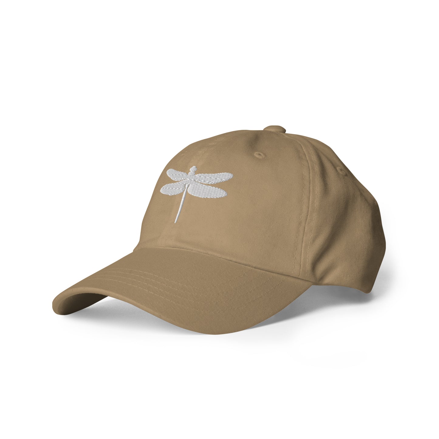 classic dad hat baseball cap with dragonfly design, khaki