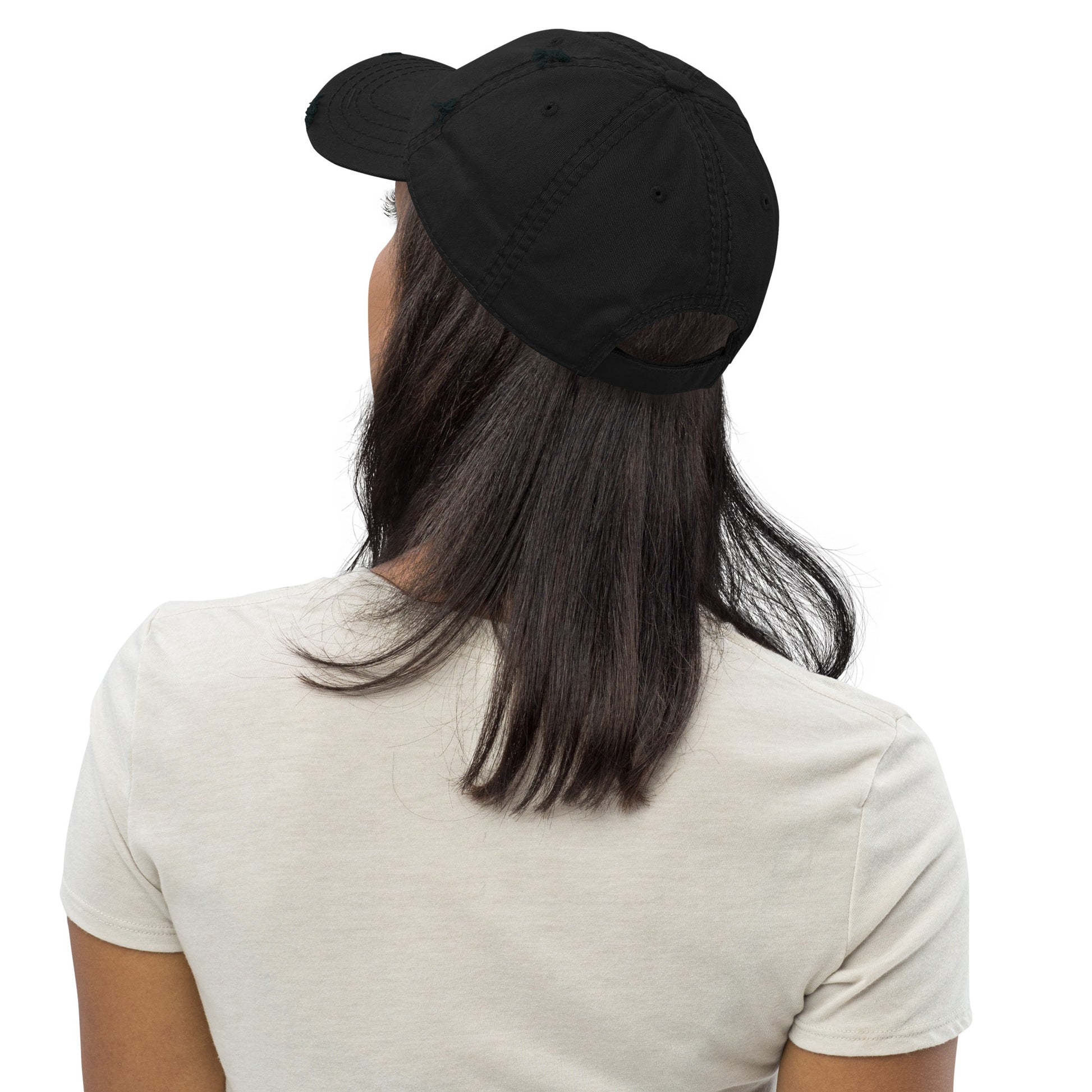 distressed dad hat with embroidered stupefied emo black