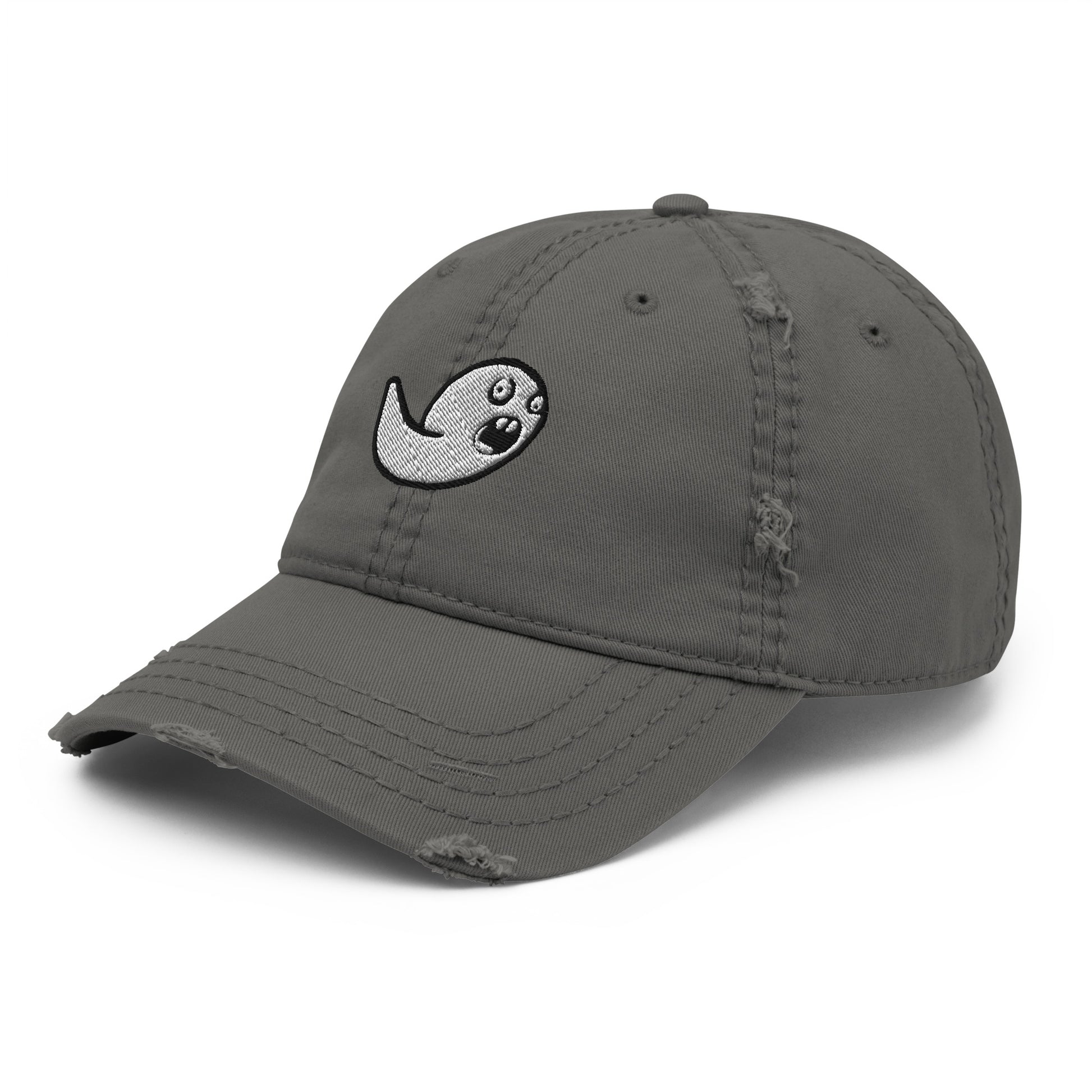 distressed-dad-hat-charcoal-grey emboidered stupefied emo
