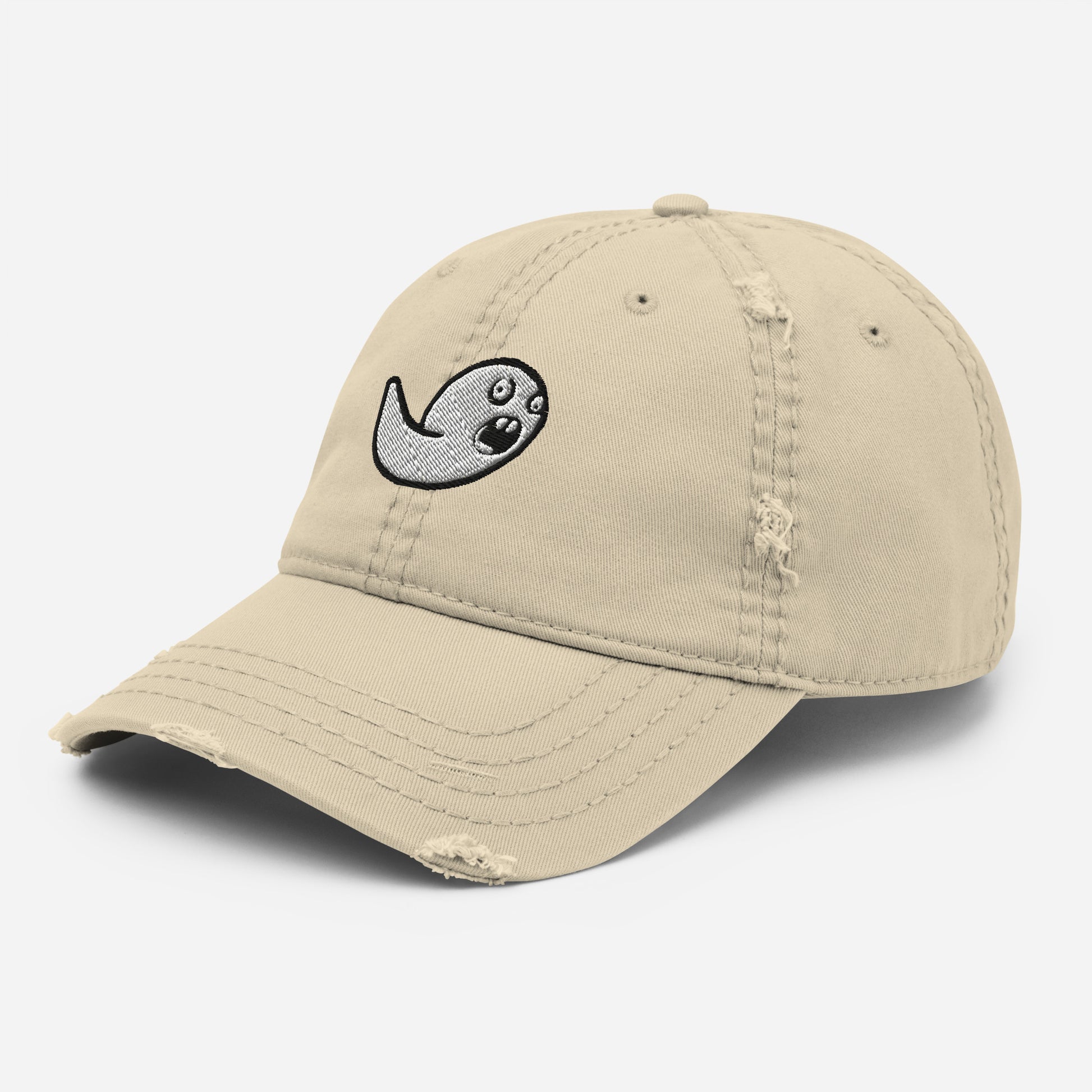 emboidered stupefied emo distressed-dad-hat-khaki