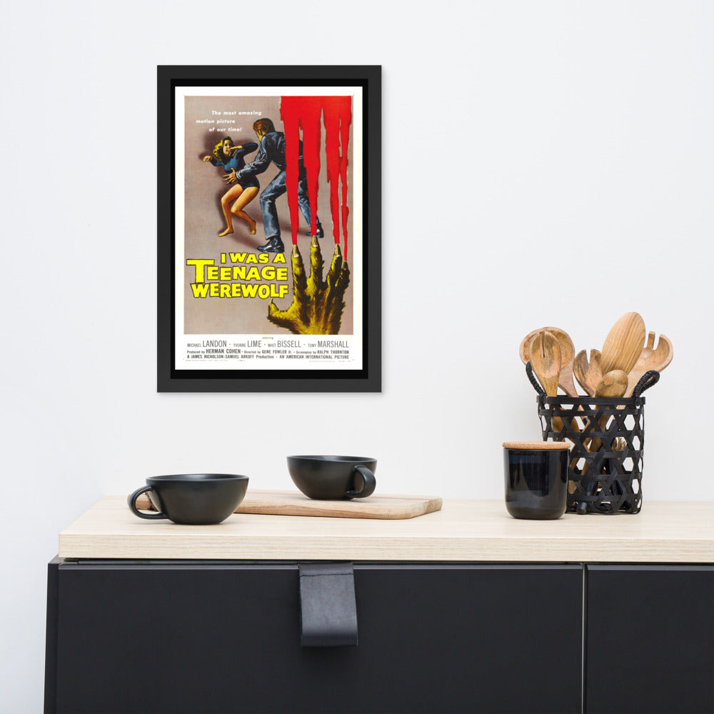 vintage framed poster of horror movie i was a teenage werewolf