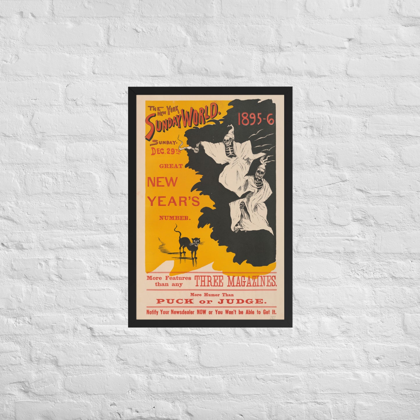 a framed vintage-style poster "the new york world new years" with text and graphics