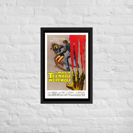 vintage framed poster of horror movie i was a teenage werewolf