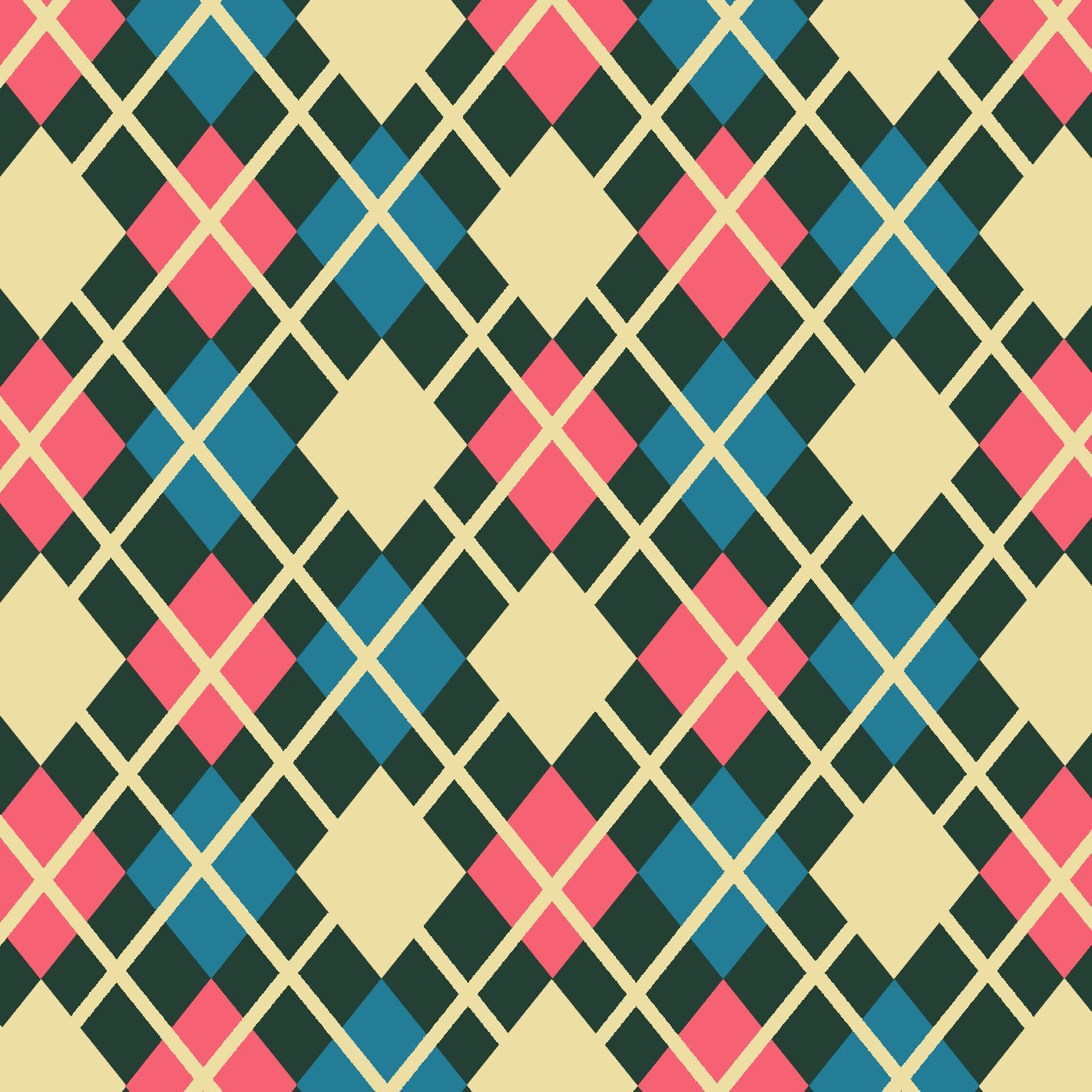Geometric pattern with pink, blue, and black diamonds on a beige background