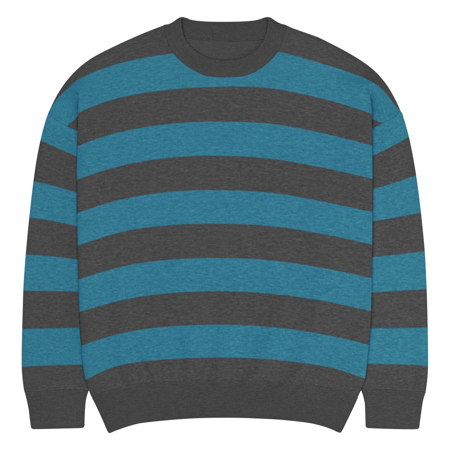 a crew neck knitted sweater with grunge style wide stripes