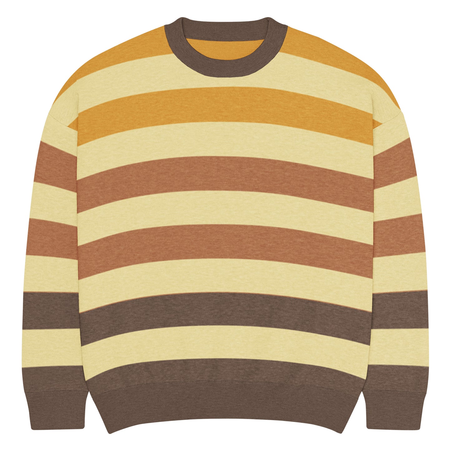 a crew neck knitted sweater with grunge style wide stripes
