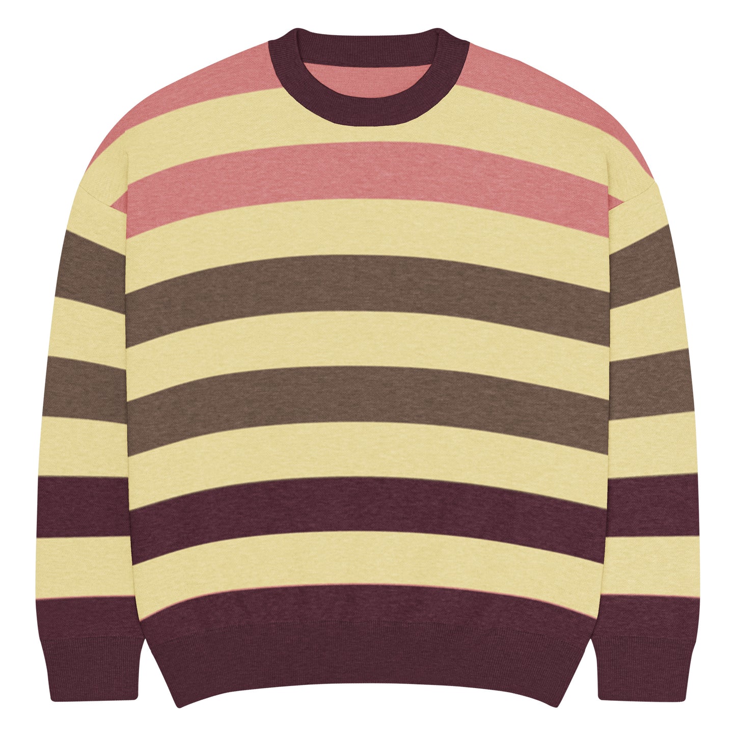 a crew neck knitted sweater with grunge style wide stripes