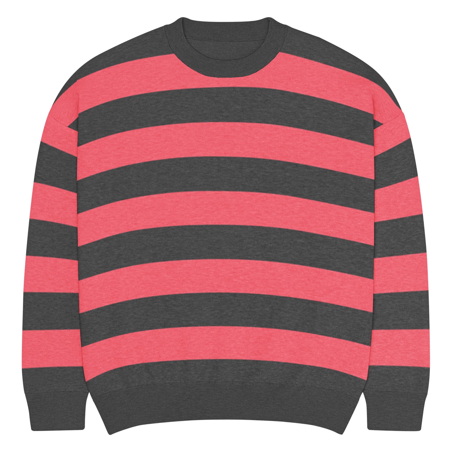 a crew neck knitted sweater with grunge style wide stripes