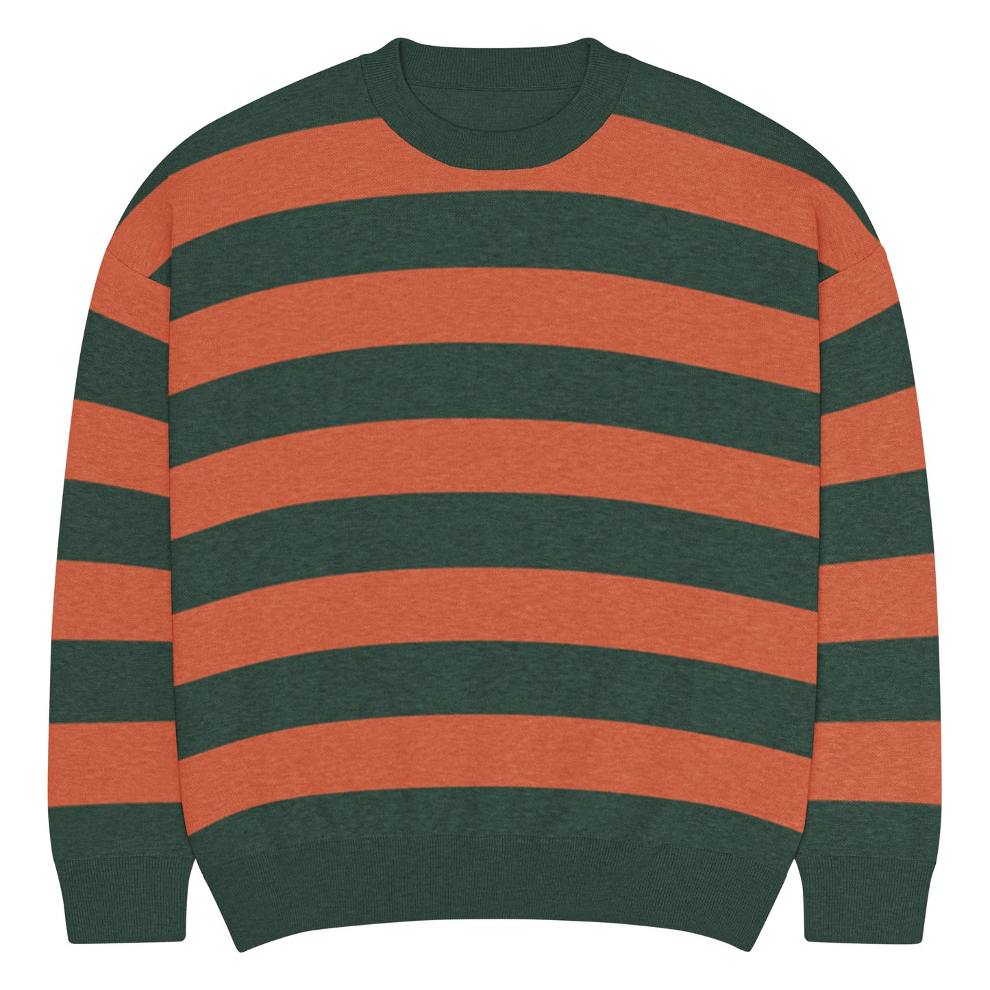 a crew neck knitted sweater with grunge style wide stripes