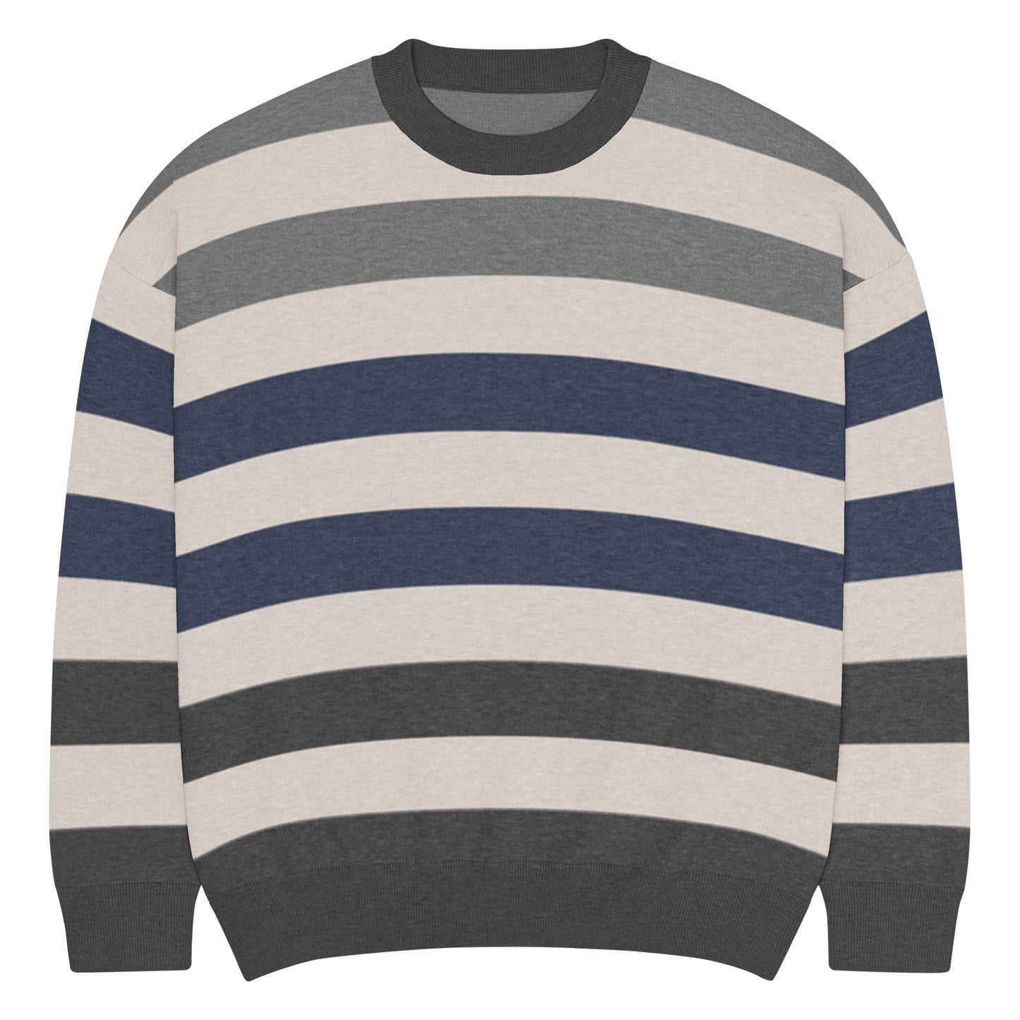 a crew neck knitted sweater with grunge style wide stripes