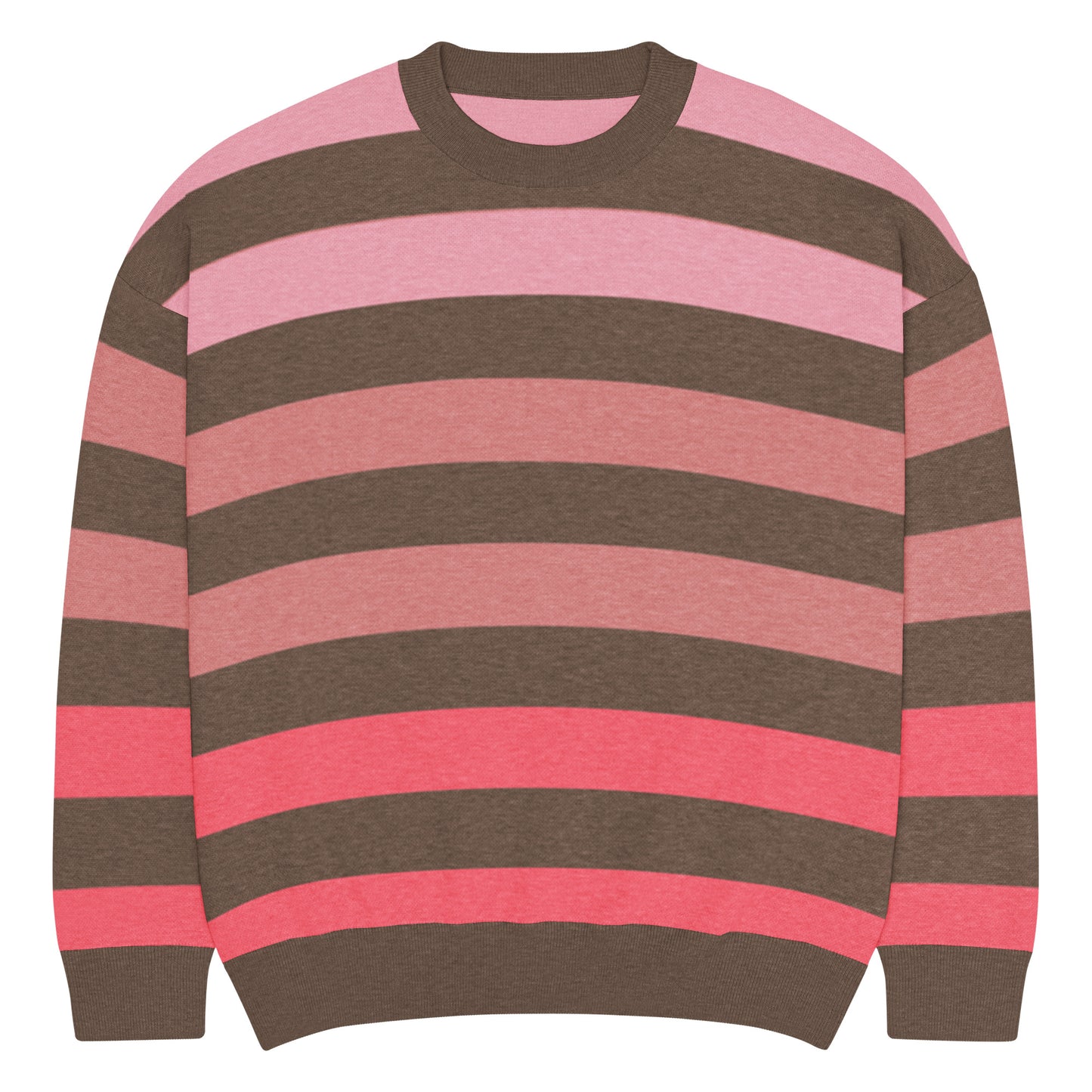 a crew neck knitted sweater with grunge style wide stripes