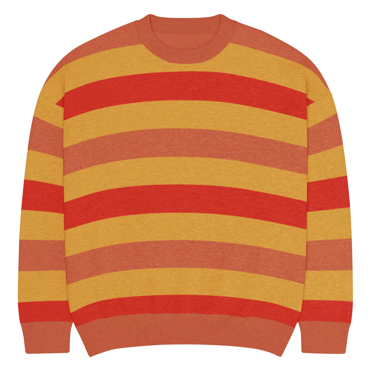 a crew neck knitted sweater with grunge style wide stripes