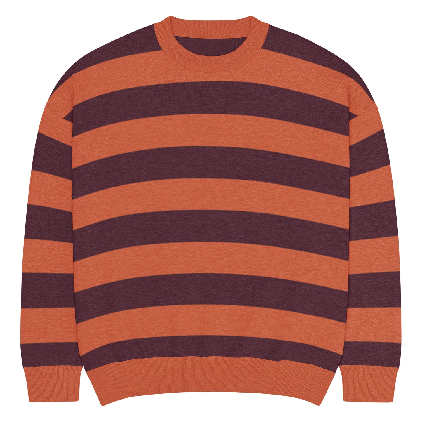 a crew neck knitted sweater with grunge style wide stripes
