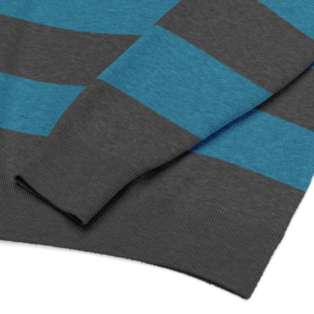 a crew neck knitted sweater with grunge style wide stripes