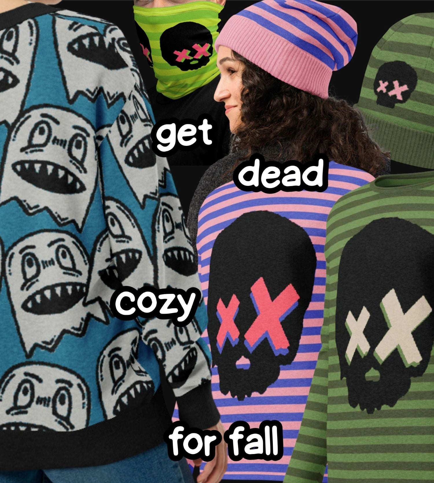 A collage of knitwear with emo scene and grunge style for fall season