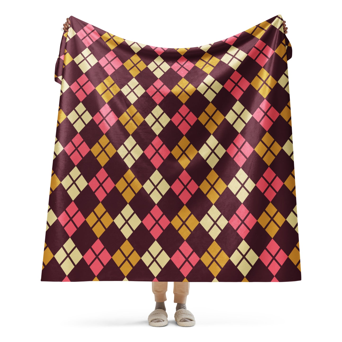 a fleece sherpa blanket with a colorful emo vibe argyle pattern