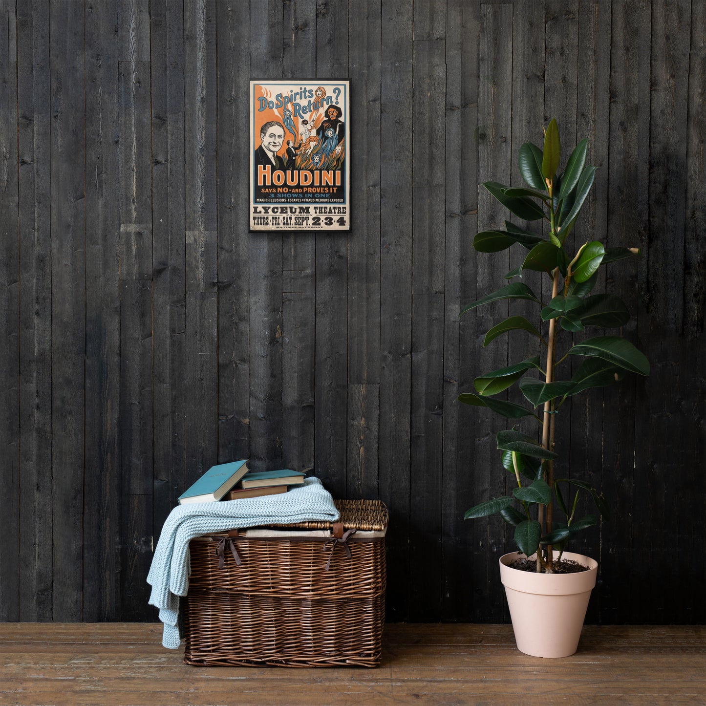 Vintage canvas wall art of "do spirits return? no, says Houdini" show