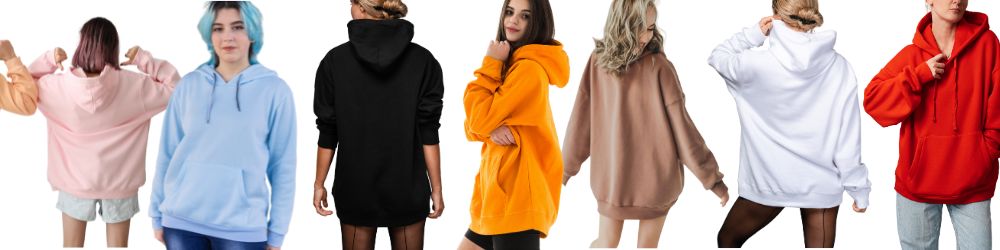 Blog banner with people wearing oversized hoodies