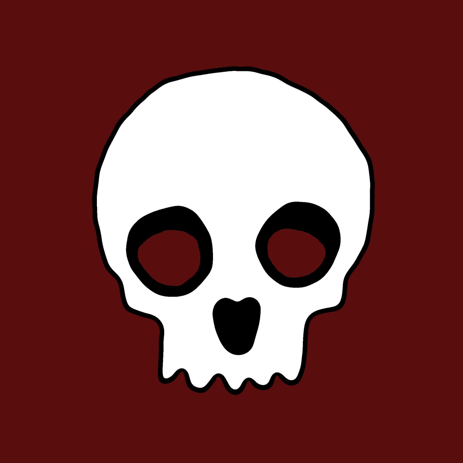 An emo style skull drawing on maroon background