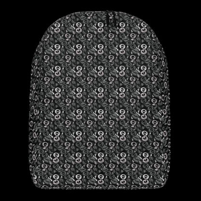 a backpack with an alt emo skull candy pattern in grey shades