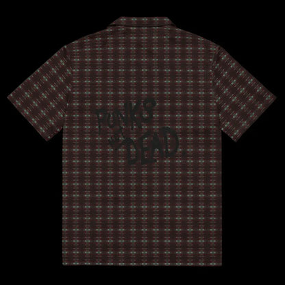 A dark punk tartan pattern short sleeve shirt with back print Punks not dead.