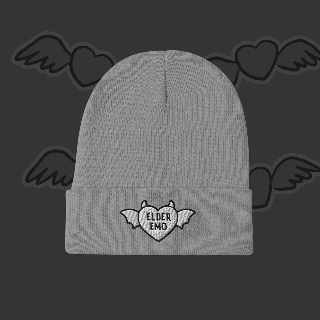 Elder Emo Beanie - Winged Heart Embroidery