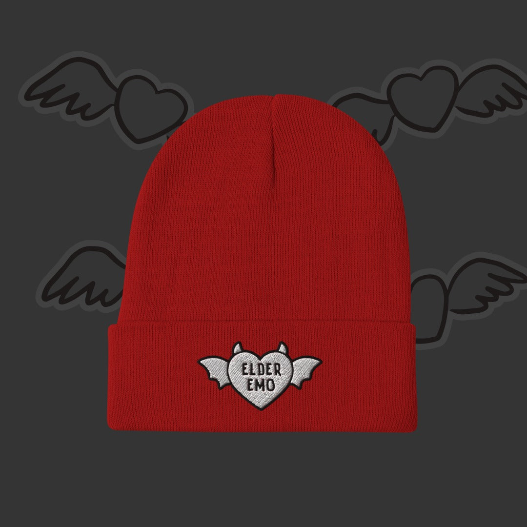 Elder Emo Beanie - Winged Heart Embroidery