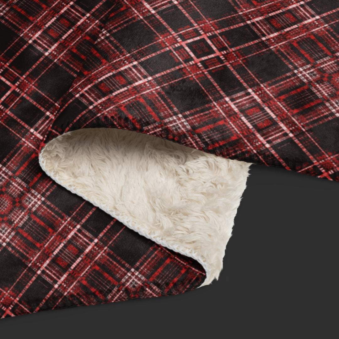 Blurred Plaid Sherpa Blanket - Emo Afterthought Black & Reds