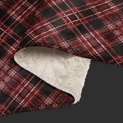 Blurred Plaid Sherpa Blanket - Emo Afterthought Black & Reds