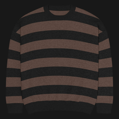 a grunge striped sweater with wide black and dark stripes