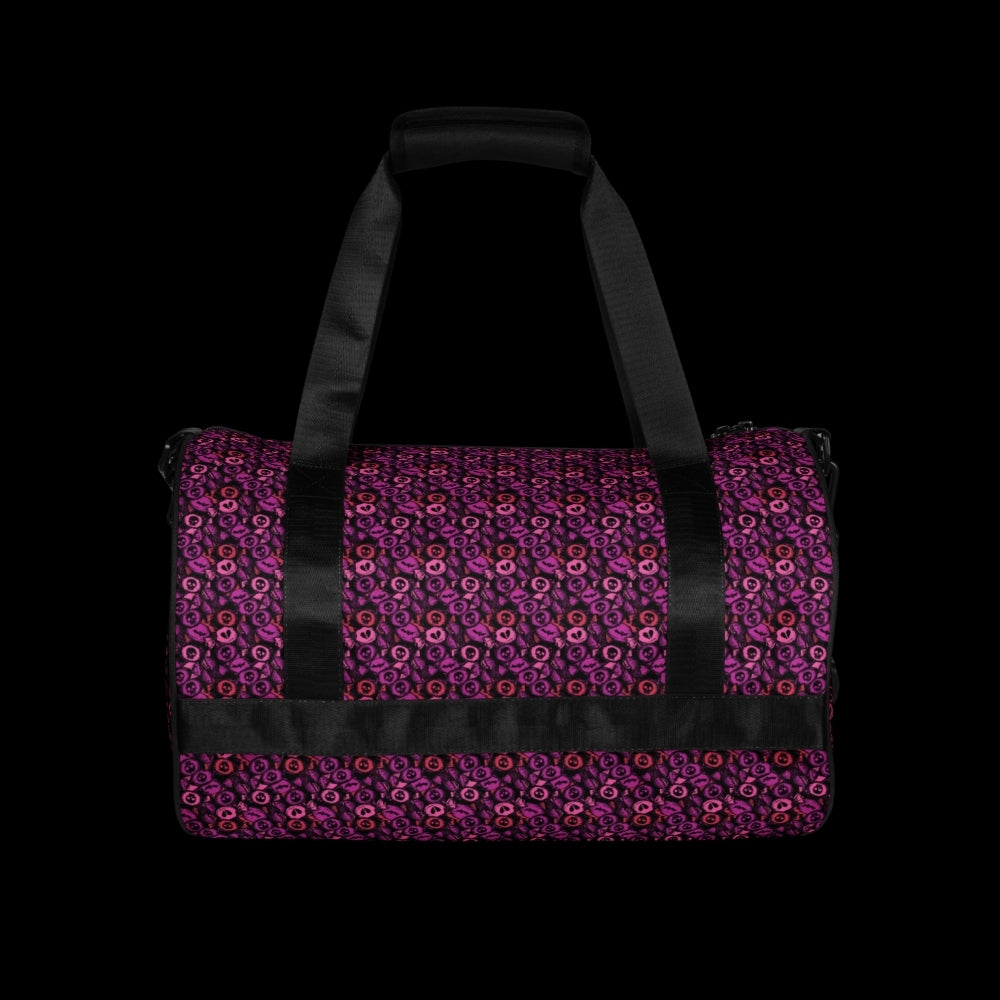 Duffel bag with a skull candy pattern in pink shades