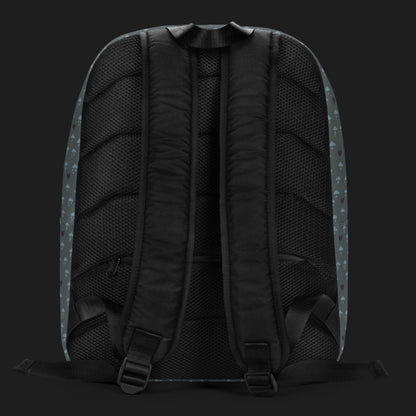 an emo armadillo patterned backpack with broken hearts and storm clouds in storm grey shades