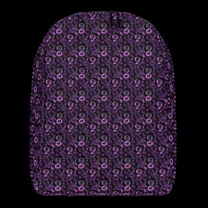 a backpack with an alt emo skull candy pattern in purple shades